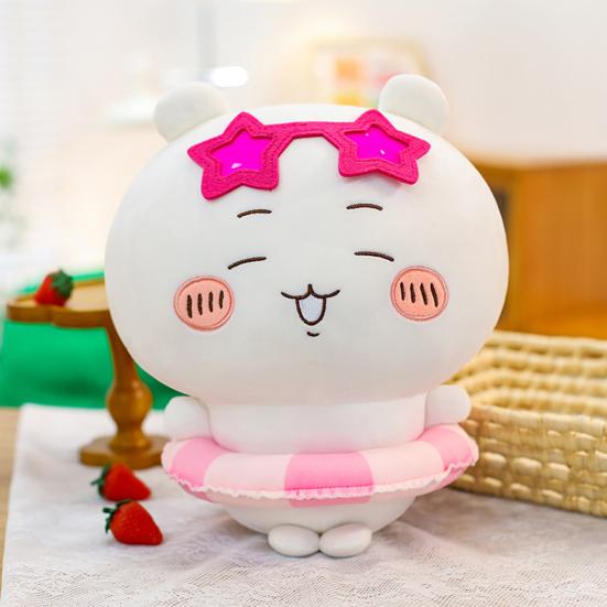 Summer Cat Plush Toy with Sunglasses And Float, Large Soft Pillow Stuffed Animal, Cuddly Beach Doll for Sofa, Gift for Girls