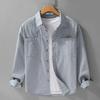 Spring/Autumn 100 Cotton Mens Long Sleeved Shirts Daily Casual Tops Turn Down Collar Double Pockets Green Shirt Korean Retro Style Men Clothing