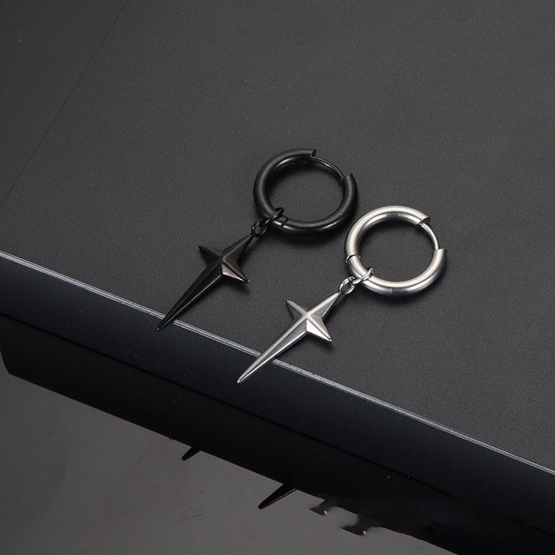 Non-fading Titanium Steel Cross Star Ear Clips - Unisex Retro Hip Hop Punk Jewelry
