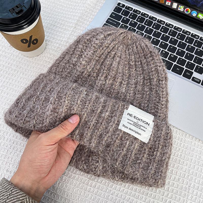 Sheep Wool Hats Women's Woolen Hats Knitted Hats Autumn and Winter Versatile Ear Protection Pullover Hats for Men and Women Trendy