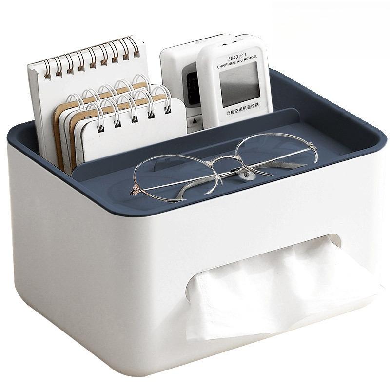 

Modern Minimalist Multifunctional Desktop Tissue Box with Top Storage Compartment Home Remote Control Phone Glasses Organizer Household Goods 21x16x12.5cm синій