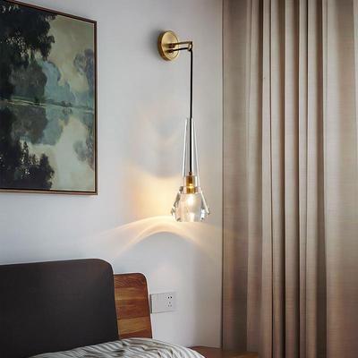 Postmodern Crystal & Copper Wall Lamp: Minimalist Luxury for Bedroom, Restaurant, or Bar.