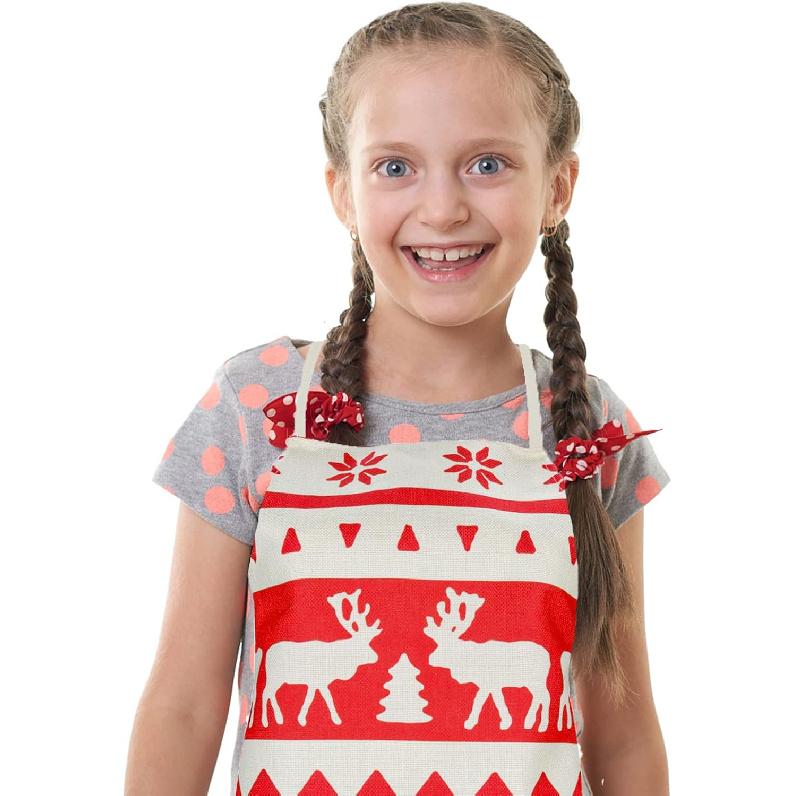 Kids Aprons for Cooking Christmas Apron Cute Red Apron for Kitchen Cooking Baking BBQ Painting Crafting