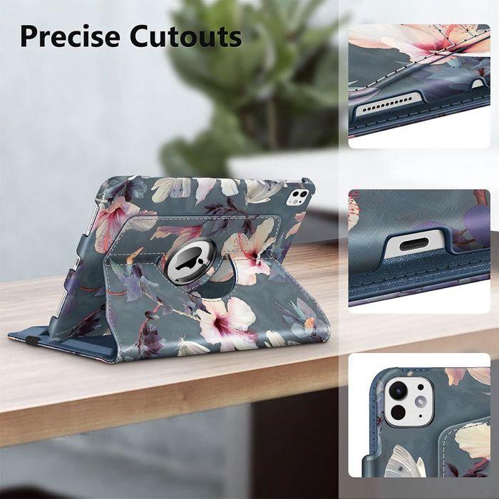 Coque + Verre Trempé - E.F.Connection - iPad Air 4/5 10,9 Pouces - Etui Rotatif 360 - Motif Fleur