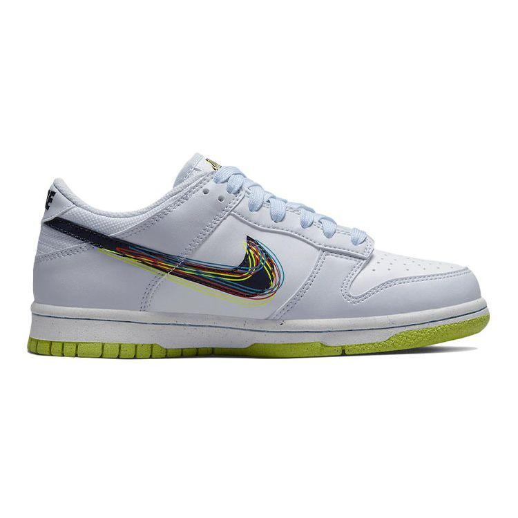 Nike Dunk Low GS 3D Swoosh Sneakers Bambino Bianco Blu-Nerastro Volt DV3478-100