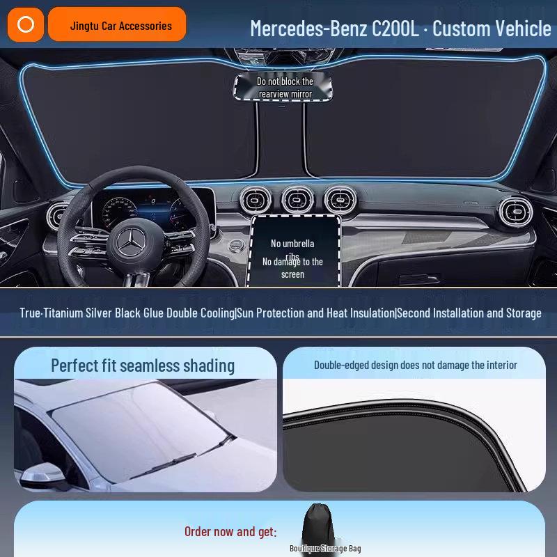 Mercedes Sunshade for GLC, C260L, E300L, GLB C-Class - Windshield Heat Insulation Curtain
