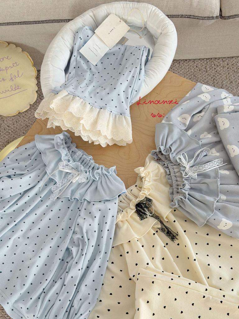 86010 Mädchen Spitzen-Pyjama-Set - Frühjahrs-Kollektion 2026 Klasse A Reiner Baumwollstoff