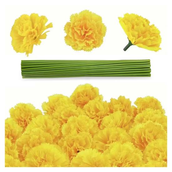 

30 шт. Искусственные бархатцы Реалистичные головки цветков бархатцев со стеблями Искусственные цветы для индийской свадьбы Дивали День мертвых DIY Венок 30PCS жёлтый