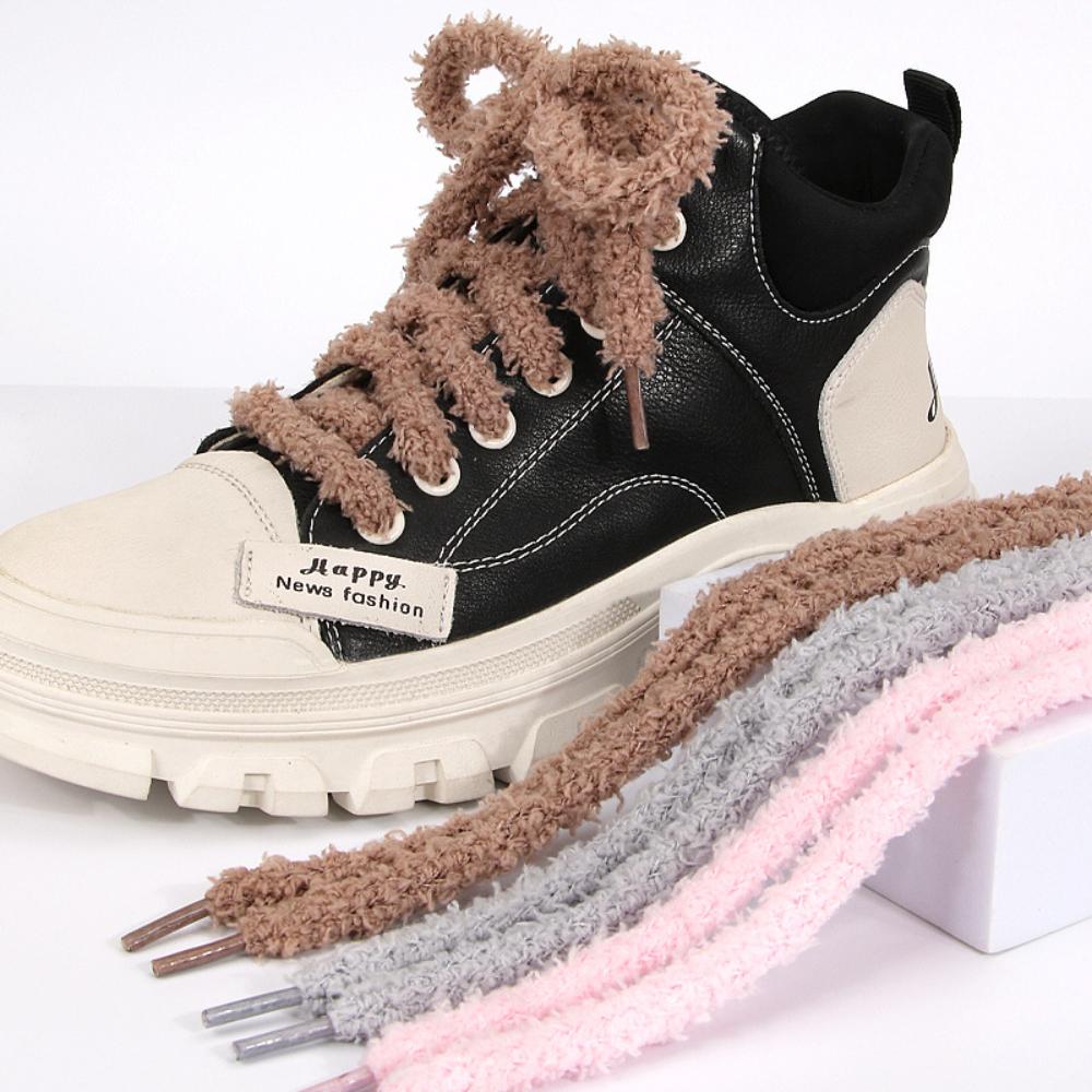 1 Paar Süße Plüsch Sneaker Schnürsenkel Herren Damen High-Top Freizeit Leinwand Weiße Flache Schuhe Schnürsenkel Schnüre Zubehör