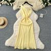 Elegant Ruffle Sexy High Waist Hollow Out Slash Neck Sleeveless Knit Dress Vacation Dresses Slim Women Party Ceremonial Dress