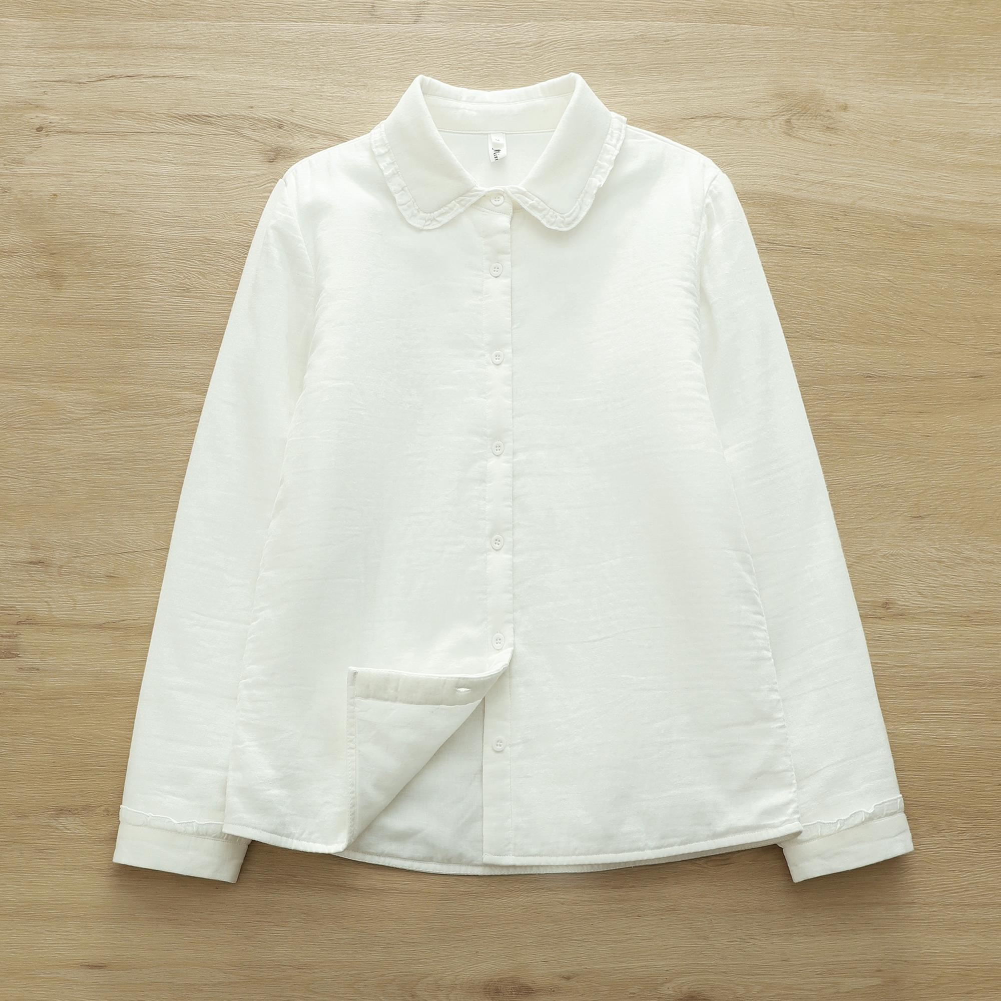 Women s Winter Warm Quilted Cotton Shirt with Lace Doll Collar L (115-130 lbs recommended)
