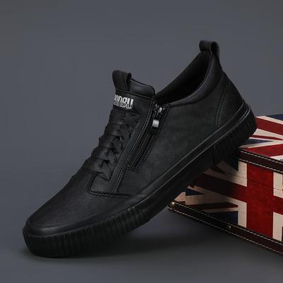 Wiosenne Męskie Casualowe Skórzane Buty Płaskie Męskie Buty Styl Koreański Modne Buty Niskie Męskie Buty Modne Wszechstronne Buty na Zamek Błyskawiczny