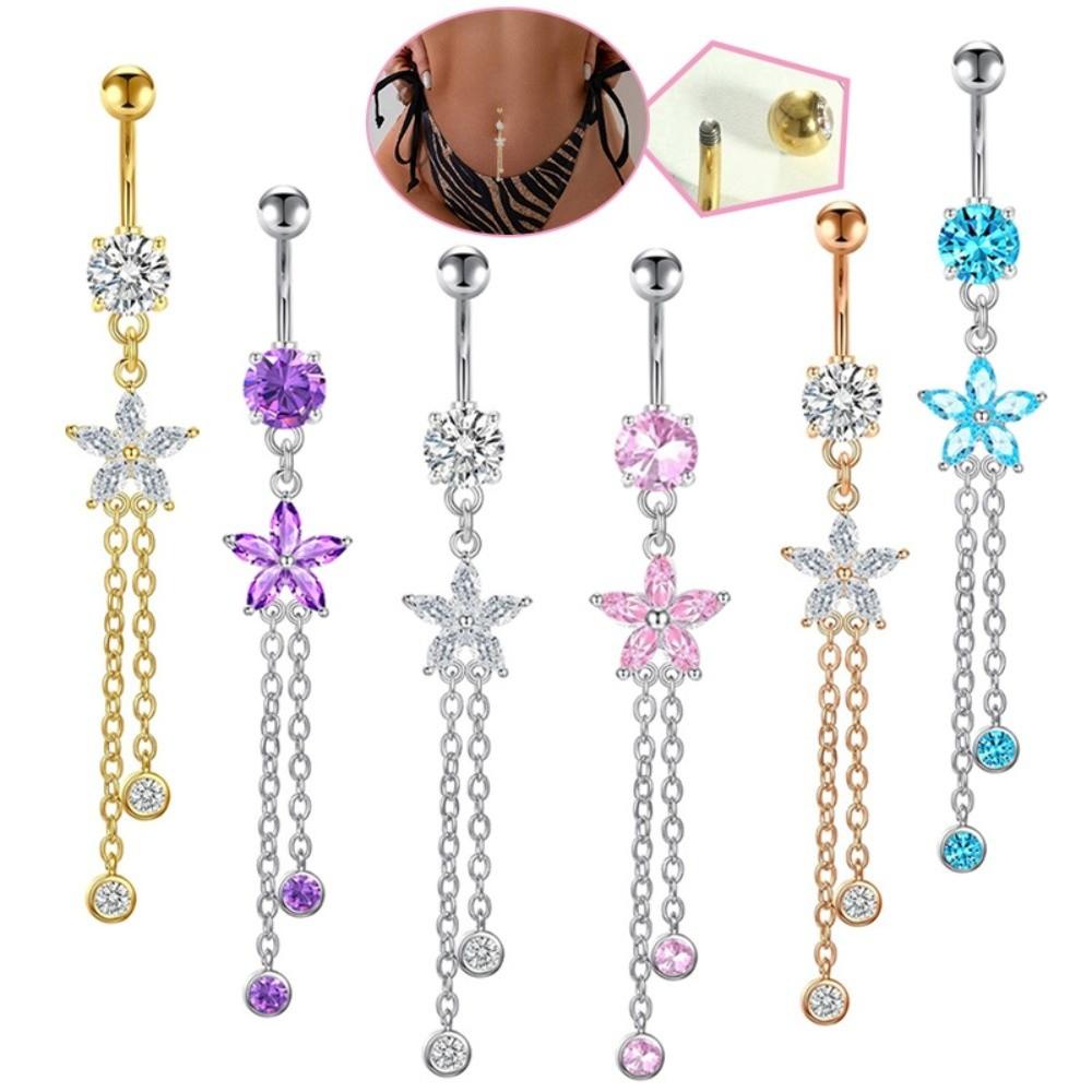 Rhinestone Belly Button Ring Stainless Steel Body Piercing Jewelry Fashion Zircon Navel Ring Girl