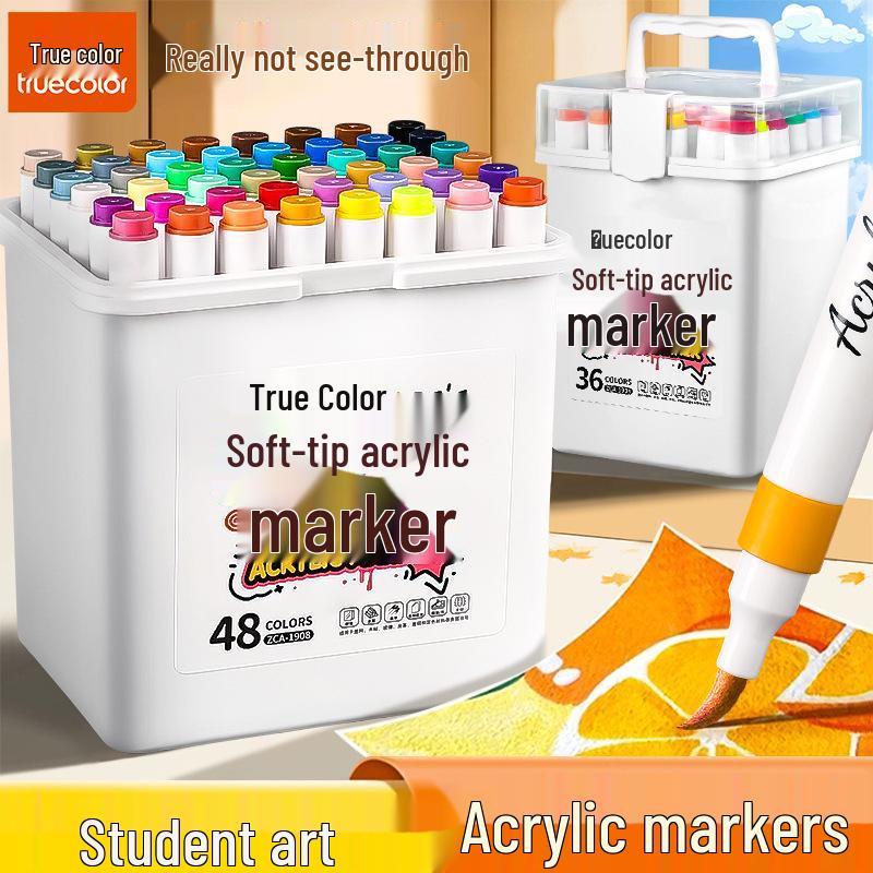 True Color Soft Tip Markers and Stackable Acrylic Brushes for Kindergarten Painting