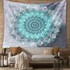 2D Aesthetic Mandala Tapestry, Grey Tie Dye & Turquoise Floral Background Cloth