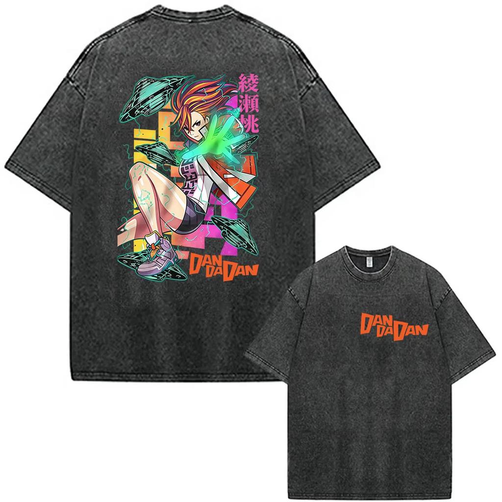 Summer Hot Sale Japanese Anime Dandadan Washed Vintage Graphic Tshirt Y2k Men Women Punk Top Gothic Cotton Oversized Tshirt
