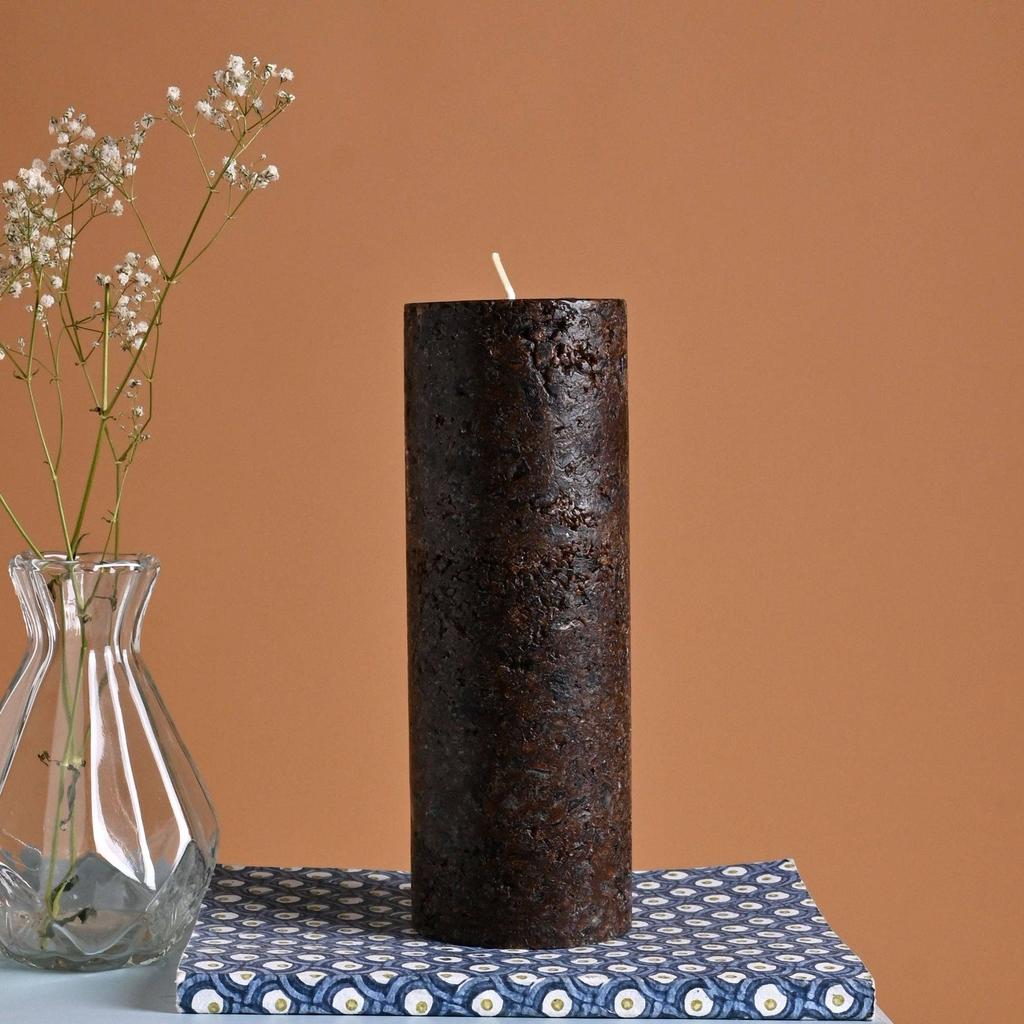 Myrrh & Amber Marble Pillar Candle Bronze Collection - Handcrafted Marble Finish Wax Candle with Warm Resinous Fragrance - Luxurious Home Decor Accent