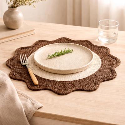 Brown Polyester Braided Placemat -Durable Round Table Mat for Dining