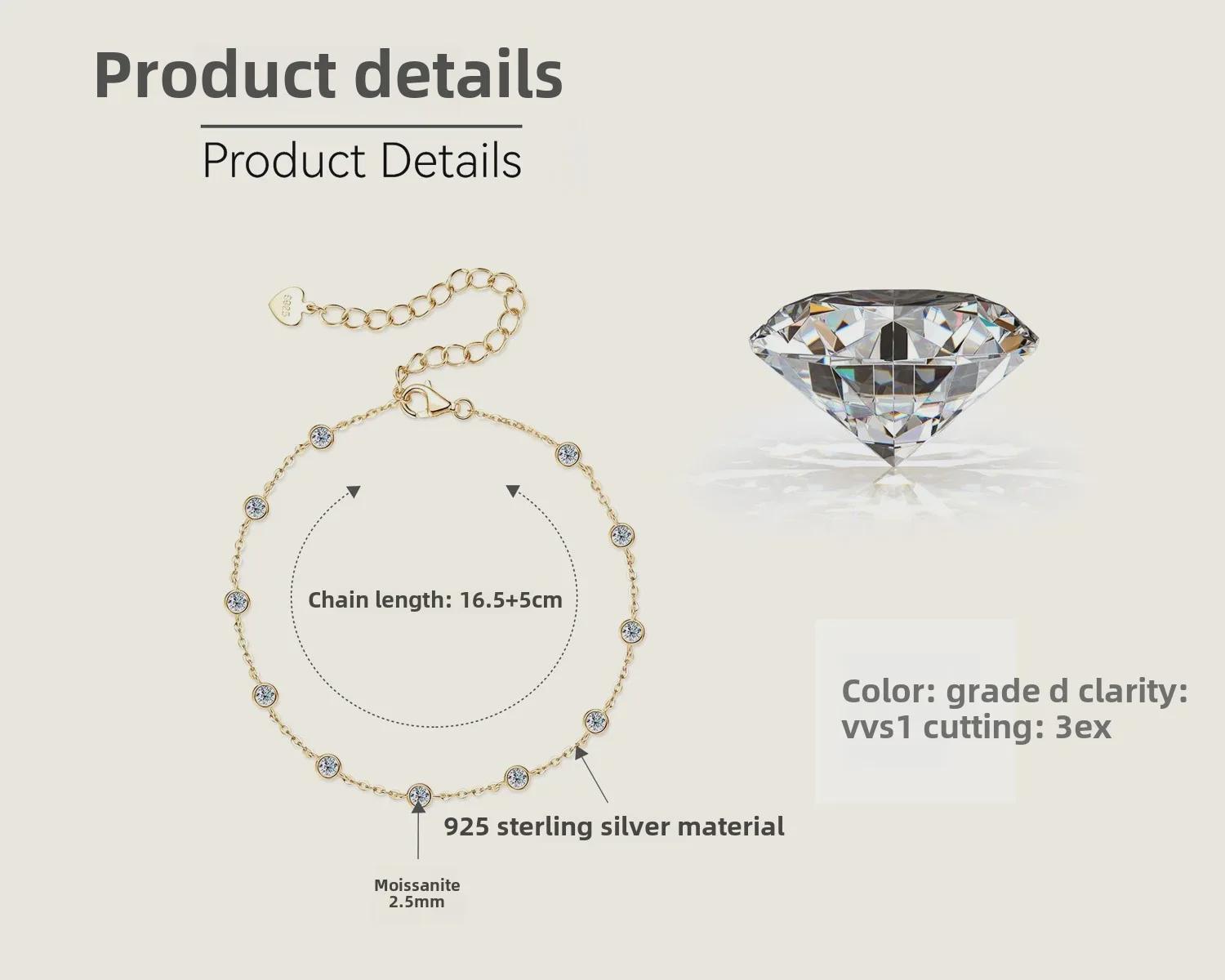 

Браслет ко Дню святого Валентина с муассанитом: Ювелирные изделия из стерлингового серебра S925 в подарок для нее Gold - Full Diamond Bracelet