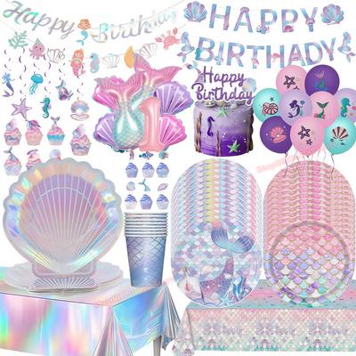 Mermaid Birthday Party Decorations for Girls Party Favors Gifts Plate Cup Napkin Balloon Banner Party Decor Baby Shower Supplies