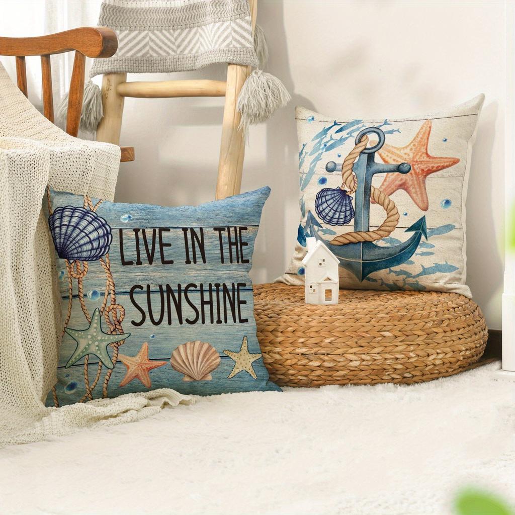 Nautical Elements Pattern Home Decor Pillow Cover Living Room Sofa Polyester Cushion Cover With Zipper