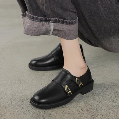 2024 Retro Sko for Kvinner Vintage Runde Tå Enkle Sko Damer Kuskinn Mykt Skinn Lav Hæl Slip-on Kvalitet Europeiske Oxfordsko