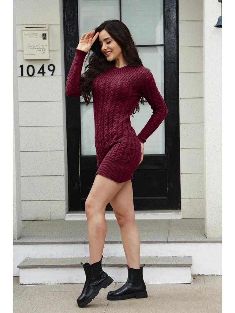 Cross-Border Fashion Cable Knit Sweater Dress: New European & American Mid-Length Autumn/Winter Women's Clothing