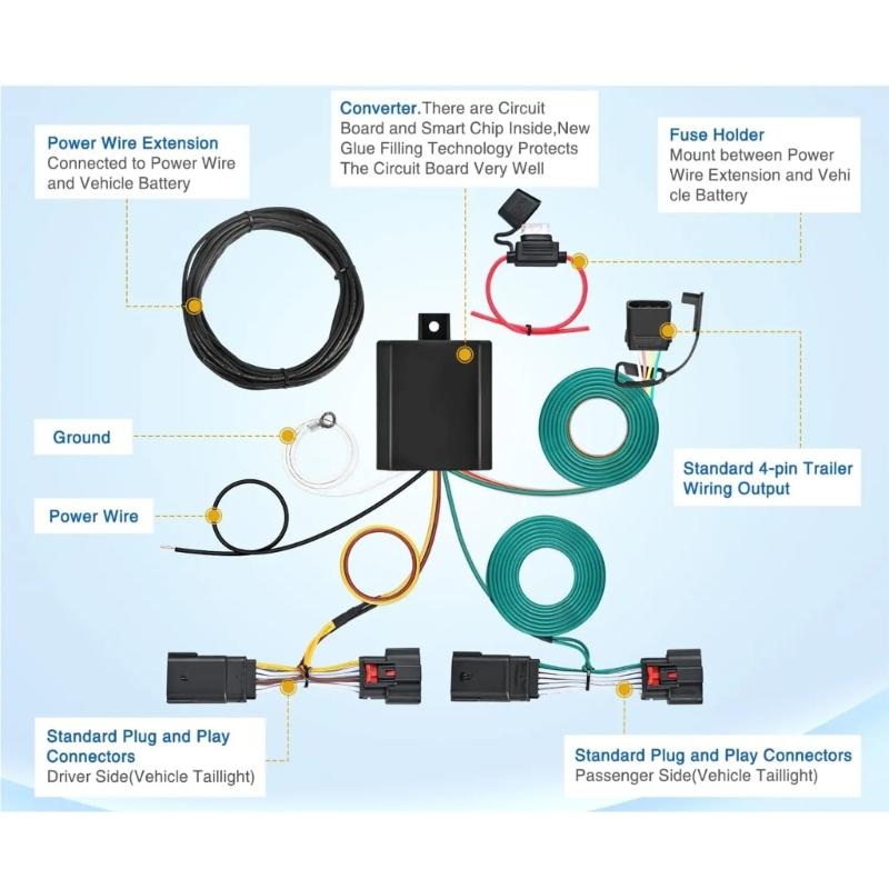 Vehicle Towing Light Cable Wire Harness Assembly Quick Connection System 56407 Reliable Lighting Connection Weatherproof
