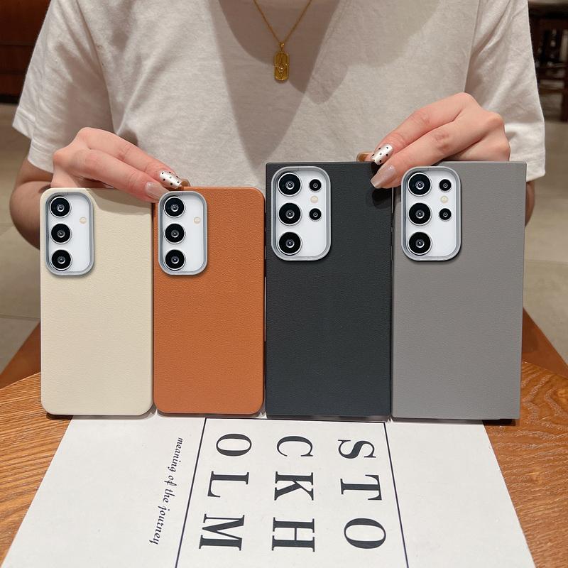 Leather Texture Case For Samsung Galaxy S22 S23 S24 Ultra Plus S24 FE A55 A54 A35 A15 A16 A25 A14 A16 5G Soft TPU Phone Cover