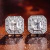 Square Cut Halo Stud Earrings for Women Sparkly Geometric Earrings Elegant Classic Daily and Party Jewelry