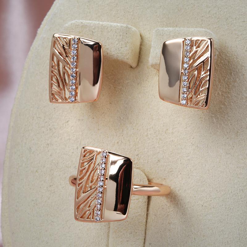 Luxury Glossy Hollow Flower Ring Women  Rose Gold Color Natural Zircon Wedding Bridal Ring Fashion Fine Daily Jewelry