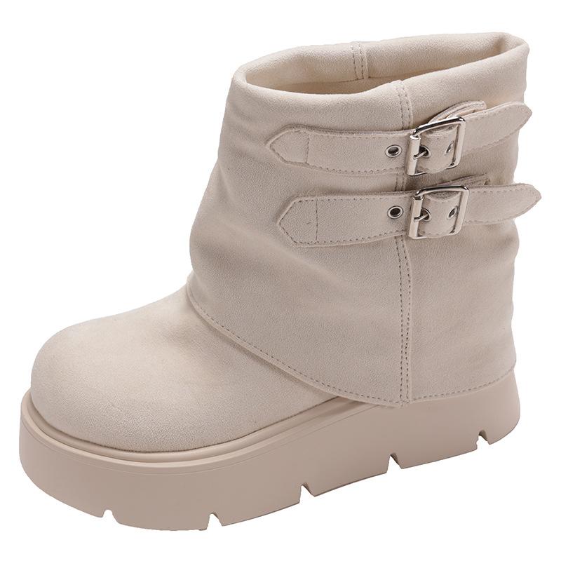 Queen Fan retro white British style platform boots women's 2025 new autumn with skirt heightening short boots
