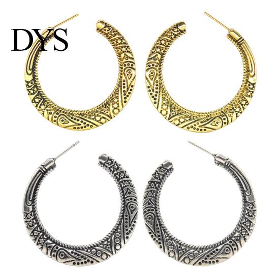 Vintage Big Circle Tibetan Carving Hoop Earrings Women Statement Jewelry Gift