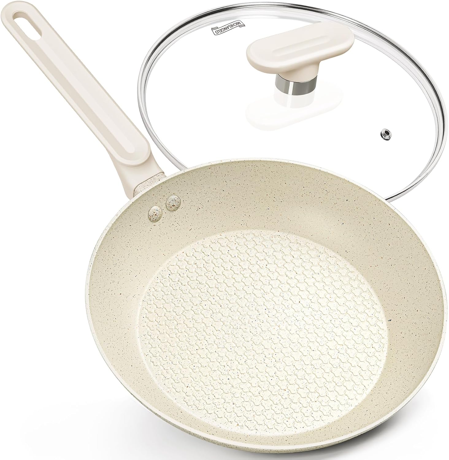 

MICHELANGELO Non-stick Frying Pan with Lid Granite Non-stick Coating Scald-proof Handle Suitable for Induction Cookers белый