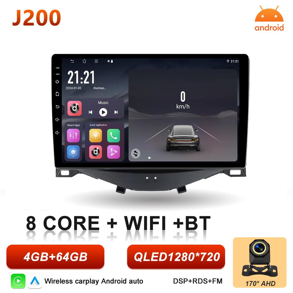 Android 16 Auto Car Radio For Toyota Aygo Peugeot 108 Citroen C1 2014-2020 Wireless Carplay Multimedia Car Stereo BT Navigation