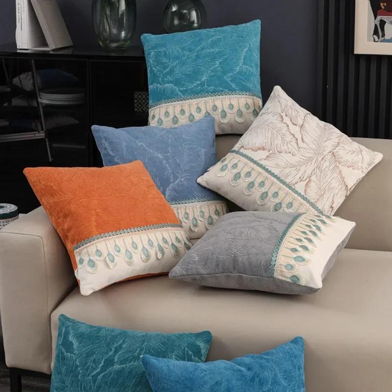 Feder Spitze Sofa Handtücher Universal Ganzjährig Geprägt Bestickt Sofa Kissen Kissenbezüge Rutschfest Chenille Sofabezug