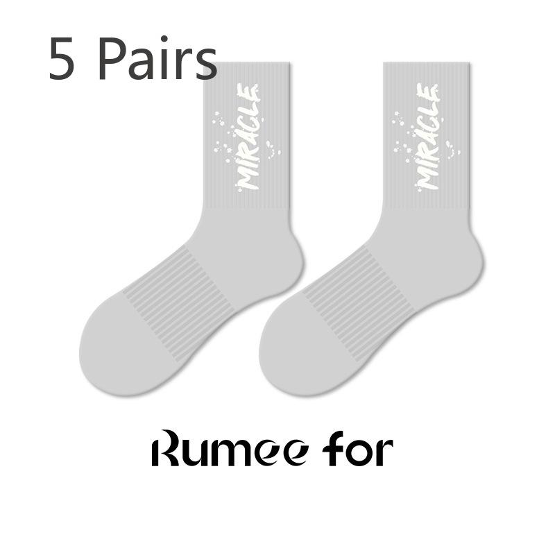 5 Pairs of Men's Spring and Autumn Basketball Sweat Absorbing Sports Deodorizing Non Slip Tube Socks