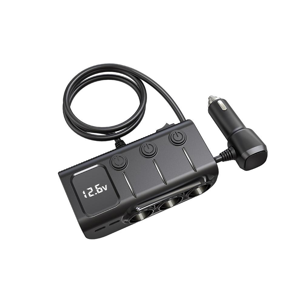 Car Chargers 120W Quick Charging Adapter 3 Socket Power Splitter 12 24V with 3 USB Ports+2 Type C Ports Volatge Display
