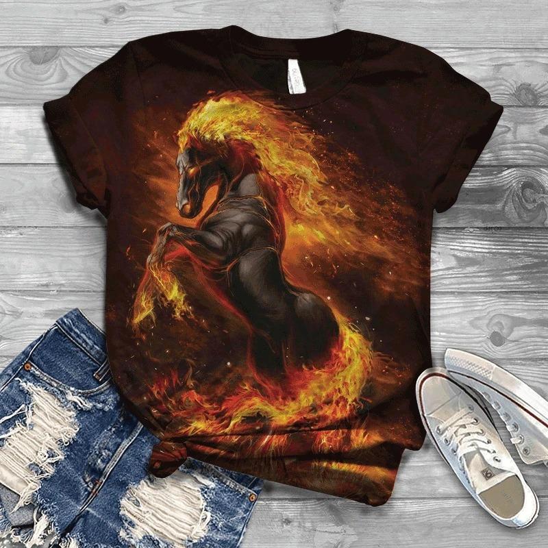 Women T-shirt 3d Horse Print Tshirt Women Fashion Crew Neck Short Sleeve T-shirt Animal Graphic T Shirt Ladies Tops Tees