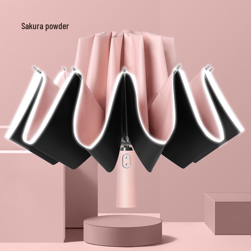 Automatic Reverse Anti-Rebound Umbrella with Reflective Strip, Sun and Rain Protection, Windproof 10-Rib Design