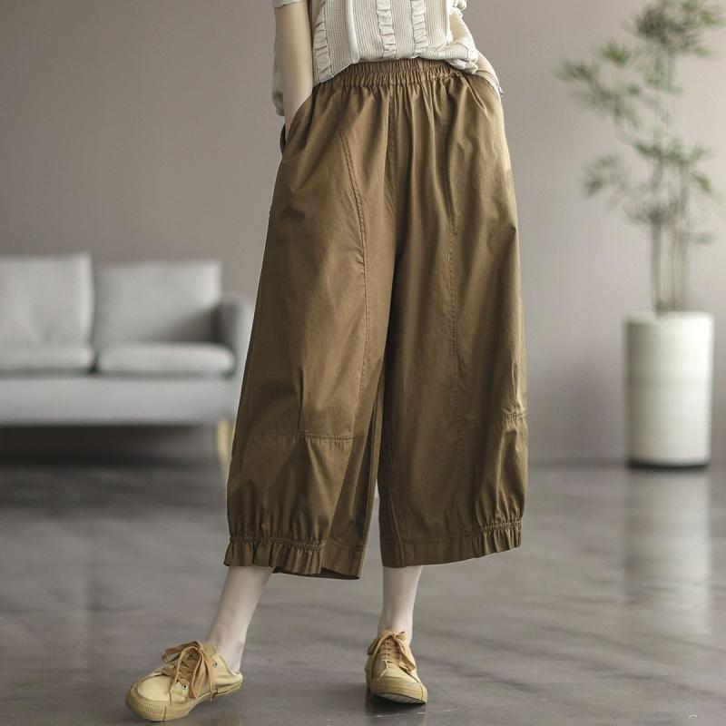 Summer Literary Retro Cotton Cropped Casual Pants Women's Summer Large Size All-match Age-reducing Wide-leg Pants