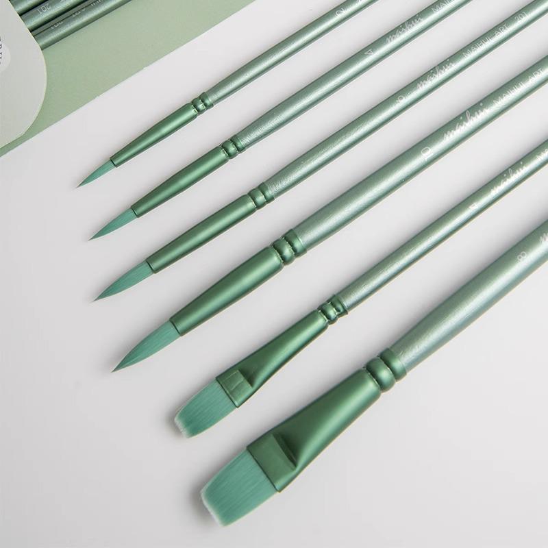 Wheat Nylon Hair Flat Head Brush Set for Digital Oil & Watercolor Painting