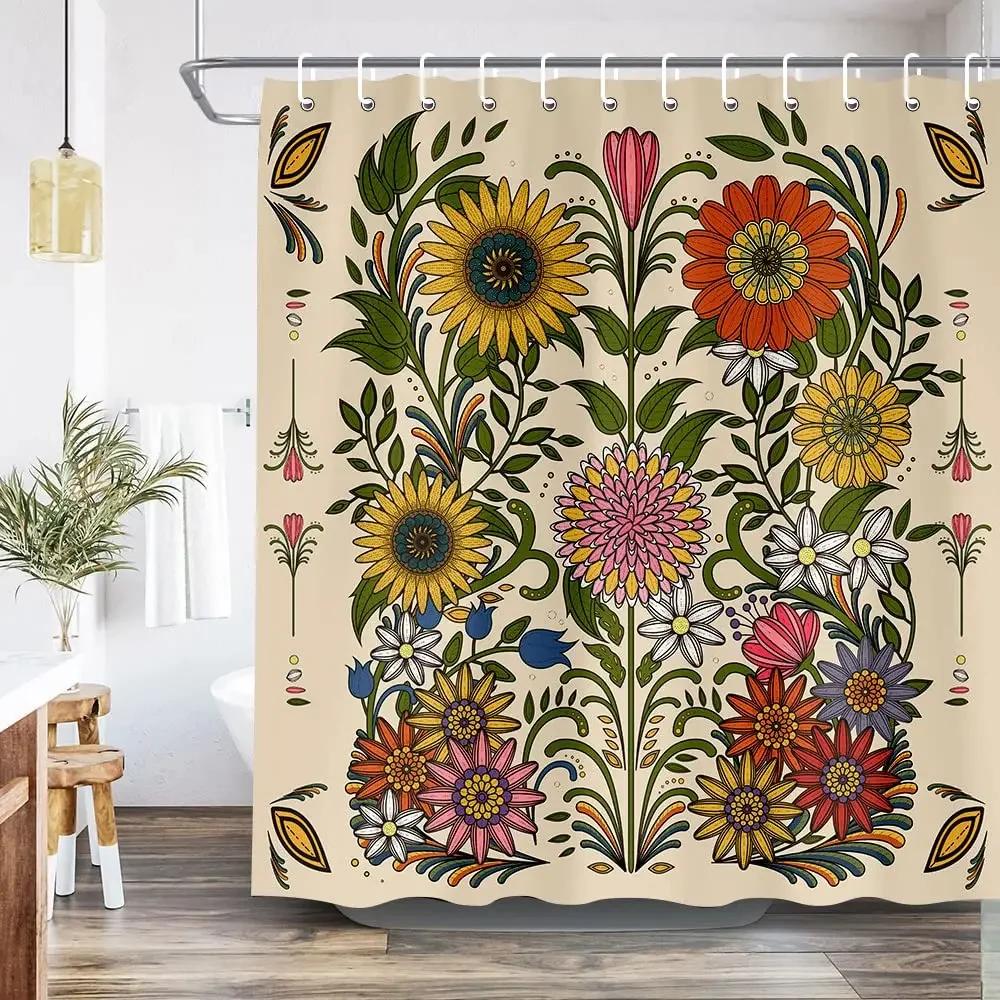 

Vintage Garden Art Floral Shower Curtain, Heavy Weight Fabric, Washable Bath Curtains For Bathroom W60H190(CM)-1 Pcs