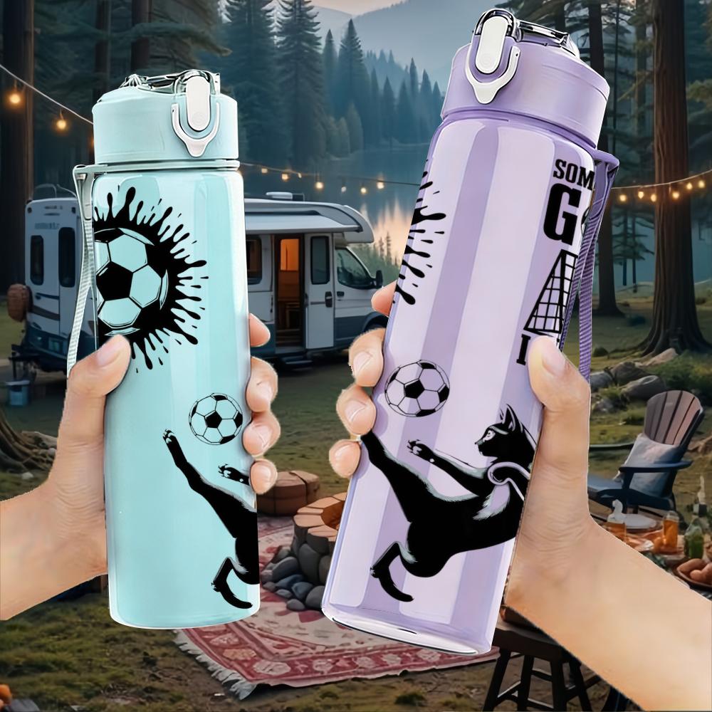 1PC Soccer Goals Player Silhouette Mix 750ml Color Plastic Water Bottle Leakproof Flip Straw Lid For Sports Office Home Use