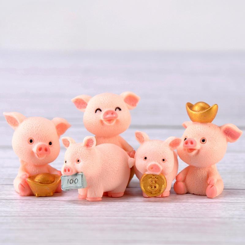 Mikro Schweinchen Familie Figur Harz Ornamente Miniaturmodell Mini Tierstatue Bonsai Dekoration Garten Heimdeko
