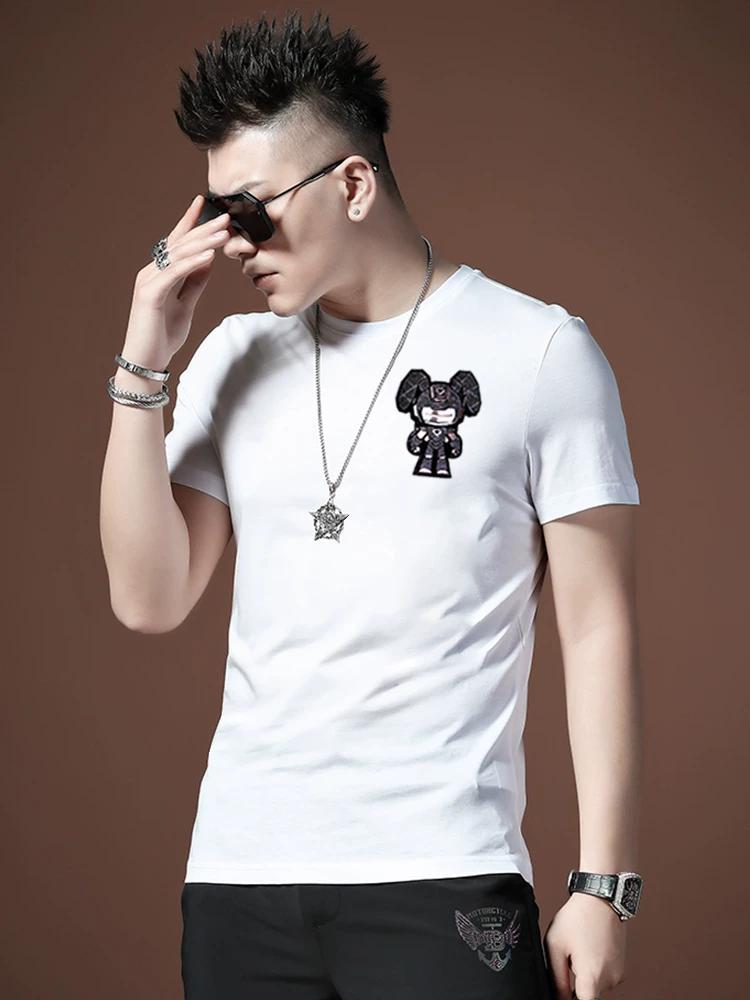 European Station 2025 Summer New Trendy High-End Rabbit Short-Sleeve T-Shirt for Men, Half-Sleeve Heat-Printed Thin Base Shirt