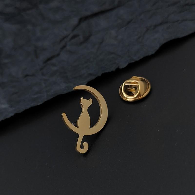 

New Moon Cat Women s Brooch Cufflinks Suit Dress Accessories Personalized Versatile Compact Exquisite Cute Clothing 14k