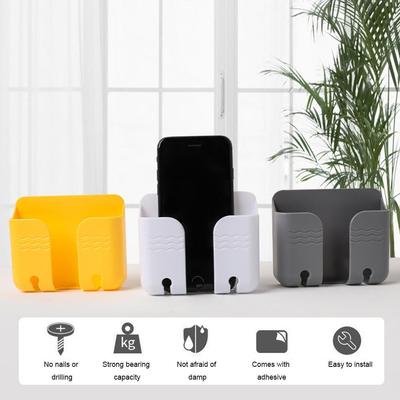 Sticky Wall Mount Phone Charging Bracket with Hook Remote Control Storage Box
