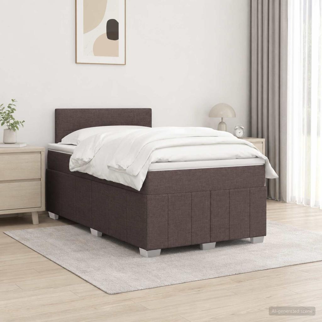 Box Spring Bed with Mattress Dark Brown 120 x 190 cm Fabric
