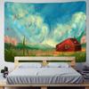 Red House Oil Painting Tapestry Wall Hanging Blue Sky Grassland Bohemian Psychedelic Farm Dormitory Studio Wall Decor